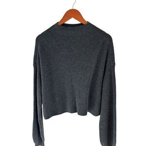 Le ORE Knit Sweater Charcoal Gray Raglan Sleeve Cropped Sweater Merino Blend Siz